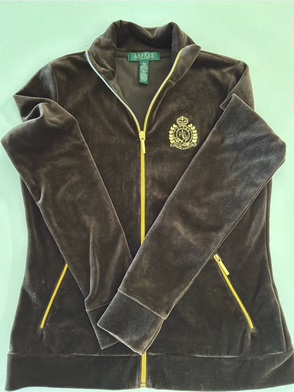 Ralph Lauren Brown Velour Zip Jacket with gold Trim